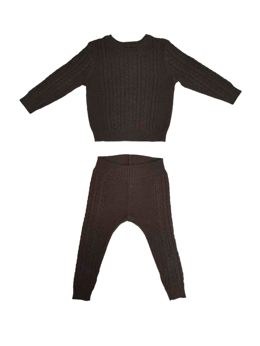 set outfit cable knit sweater and pants - chocolate