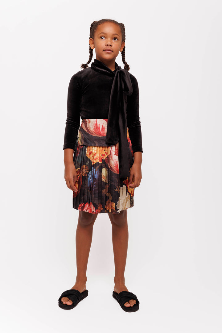 skirt midi velvet printed pleated - floral-120