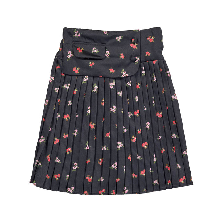 set outfit mini floral print neck tie blouse and pleated skirt - floral-124