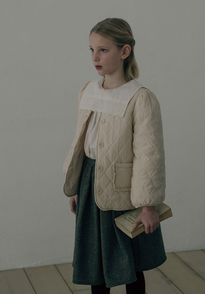 skirt mixed wool gathered - khaki gray