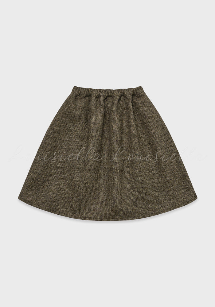 skirt mixed wool gathered - khaki gray