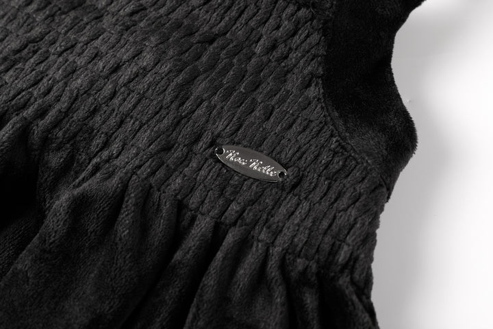 maxi dress velour rouched with rope straps - black