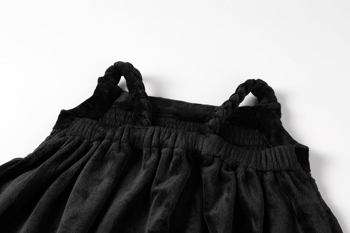 maxi dress velour rouched with rope straps - black