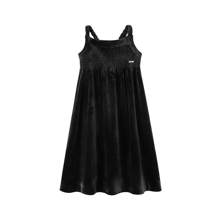 maxi dress velour rouched with rope straps - black