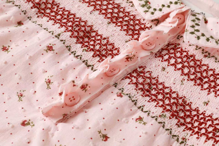 one piece smocked floral bubble romper - pink
