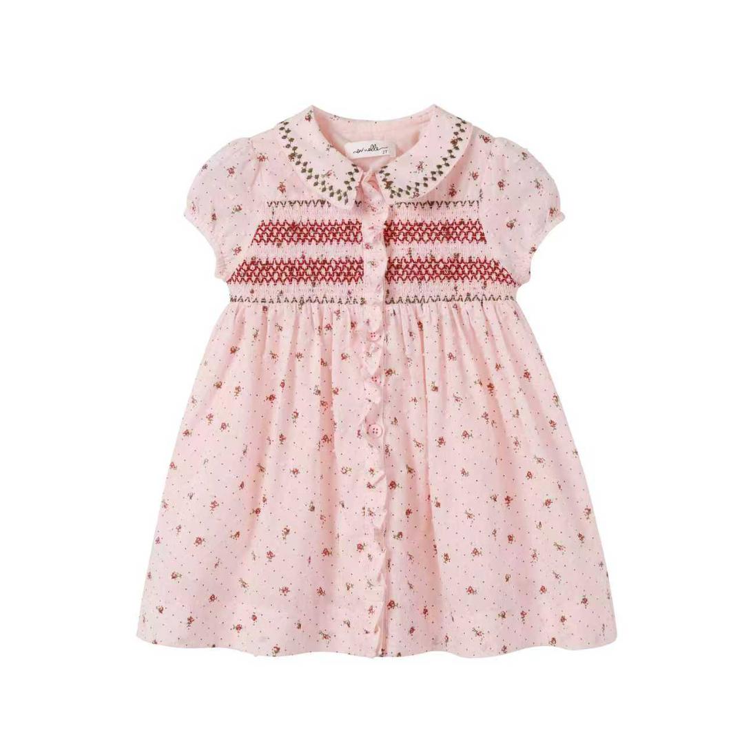 dress smocked floral button down - pink
