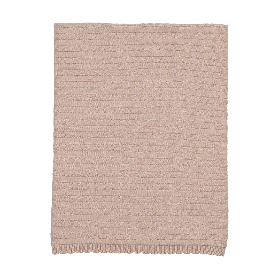 set knit rib cable wrap top and footie pants with bonnet and blanket - marled pink