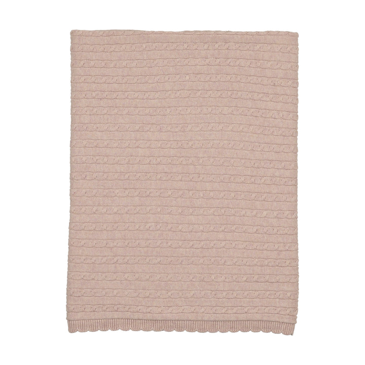 set knit rib cable wrap top and footie pants with bonnet and blanket - marled pink