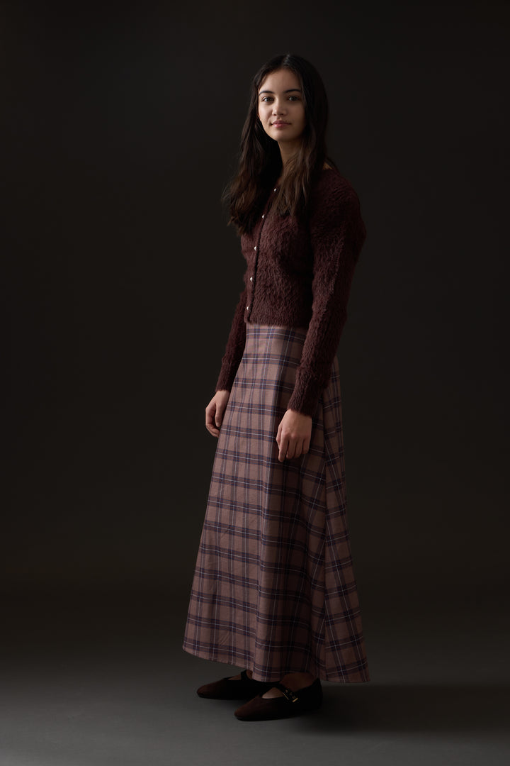 top l/s mohair cardigan with pearl buttons - chocolate