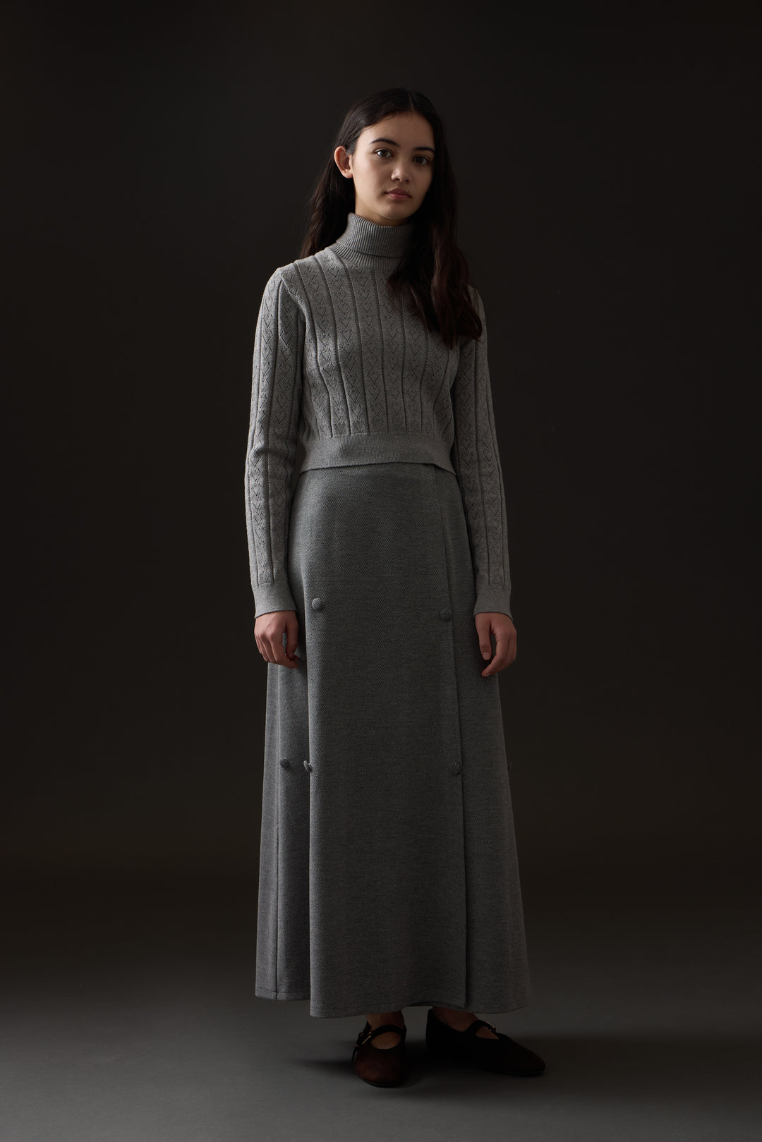 top l/s pointelle heart turtleneck - grey