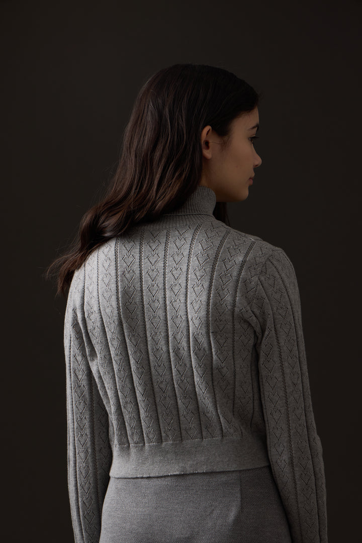 top l/s pointelle heart turtleneck - grey