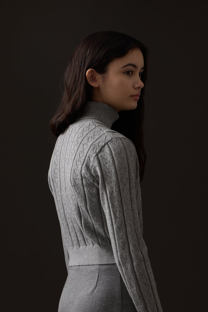 top l/s pointelle heart turtleneck - grey