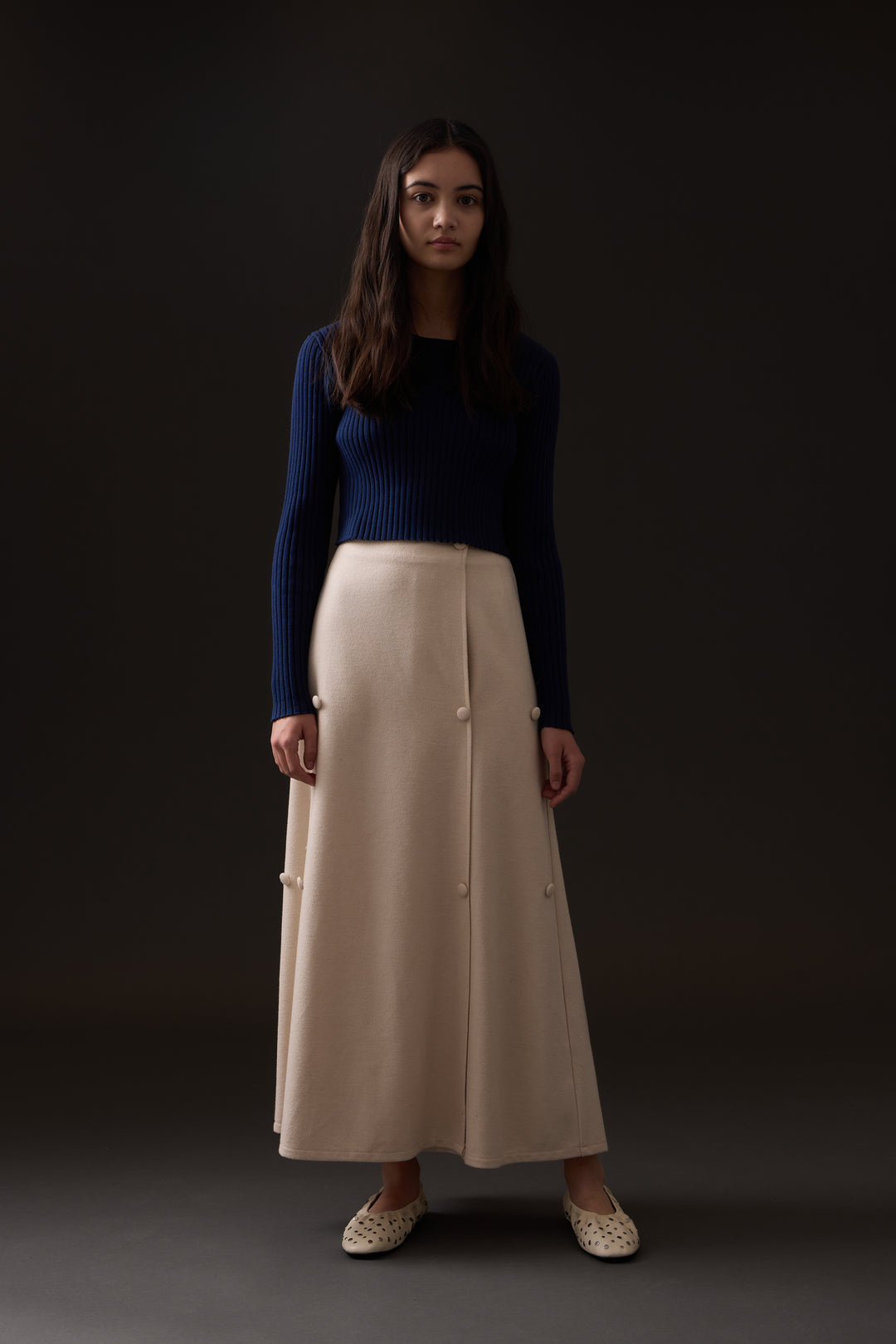 skirt double breasted wool - natural