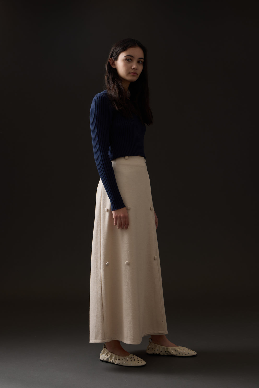 skirt double breasted wool - natural