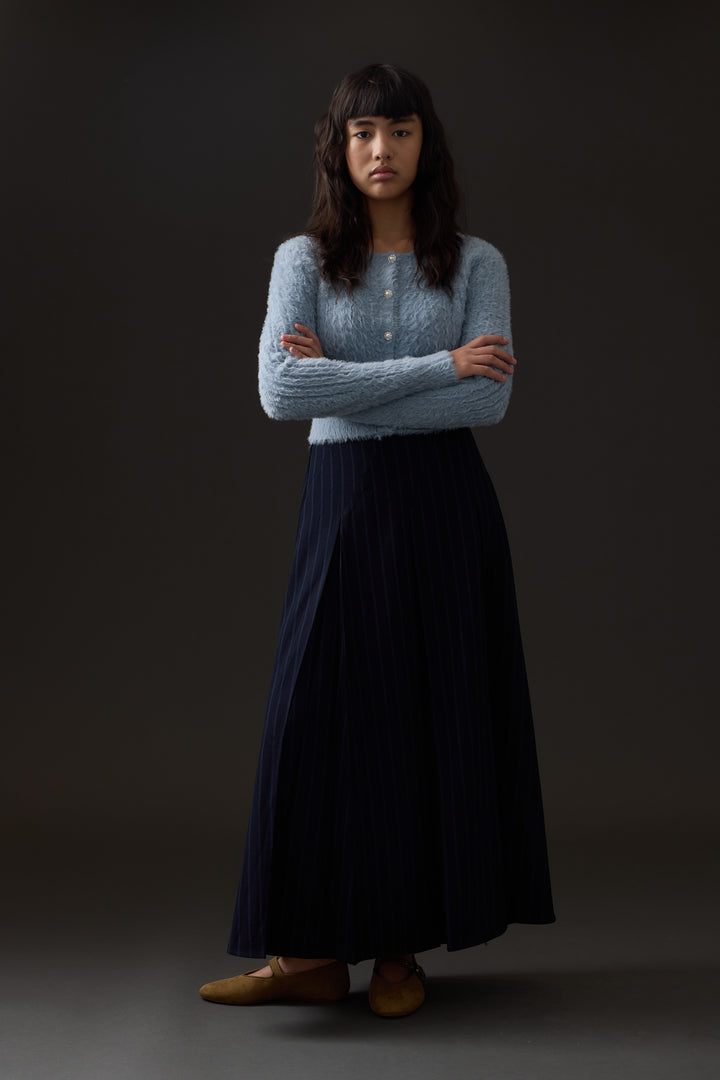 top l/s mohair cardigan with pearl buttons - blue