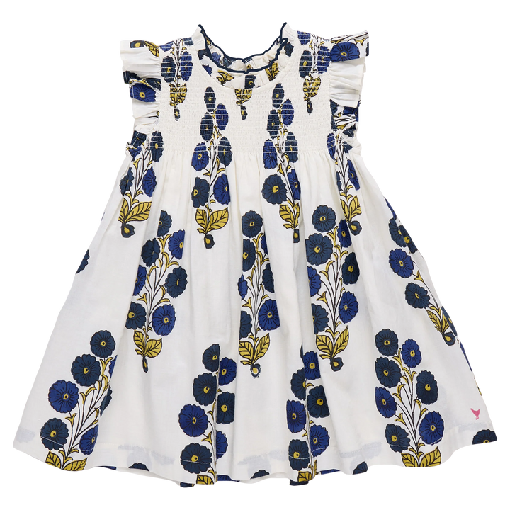 dress smocked buttercup floral flutter - navy buttercup flral