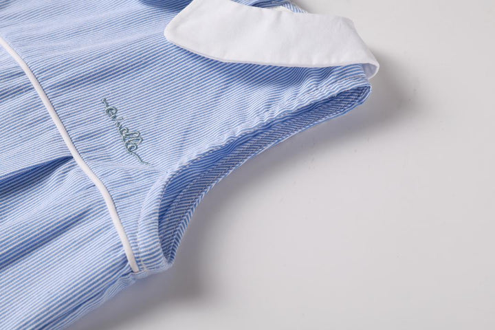 one piece pinstriped collared bubble romper - light blue