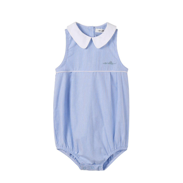 one piece pinstriped collared bubble romper - light blue
