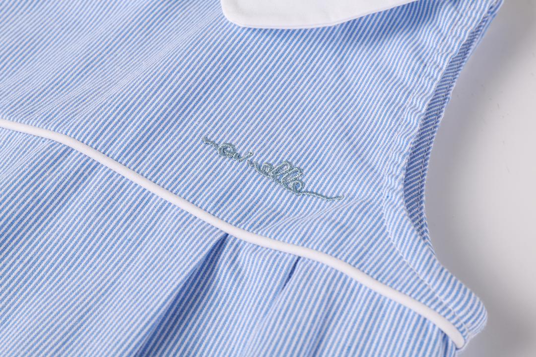 one piece pinstriped collared bubble romper - light blue