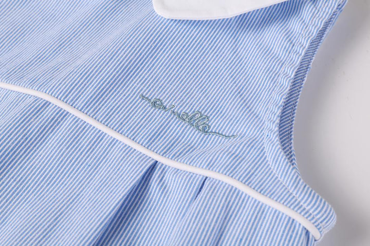 one piece pinstriped collared bubble romper - light blue
