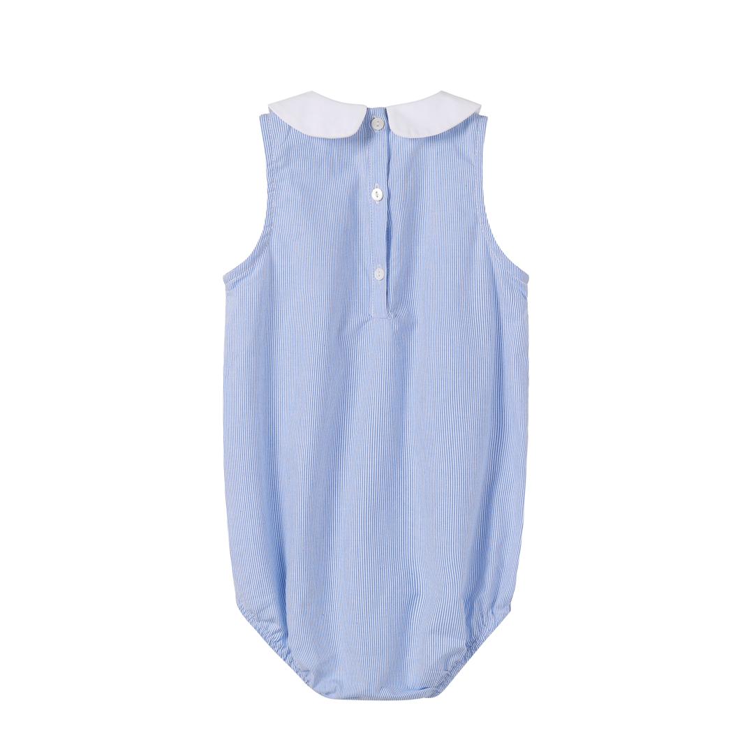 one piece pinstriped collared bubble romper - light blue