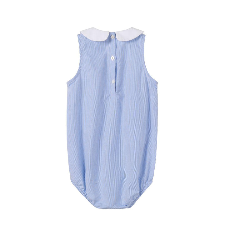 one piece pinstriped collared bubble romper - light blue