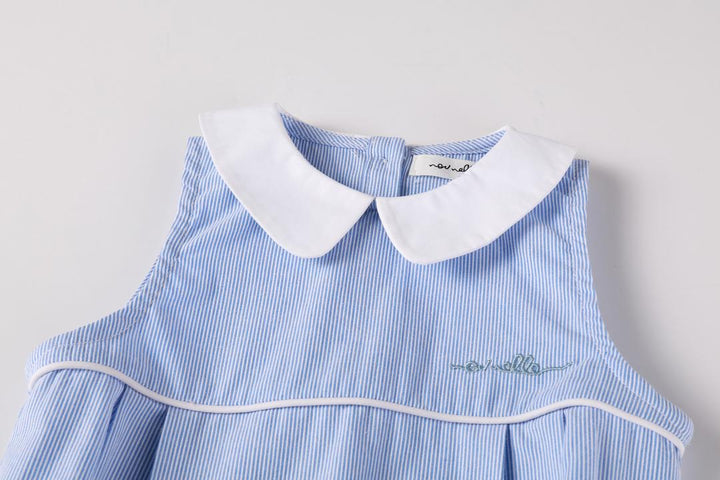 one piece pinstriped collared bubble romper - light blue