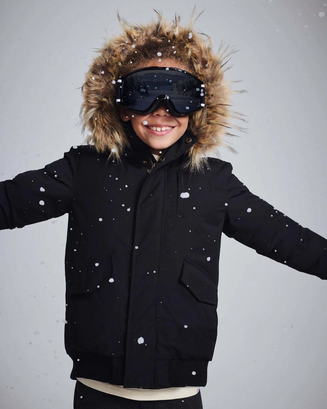 coat hidden zipper with fur hood - black