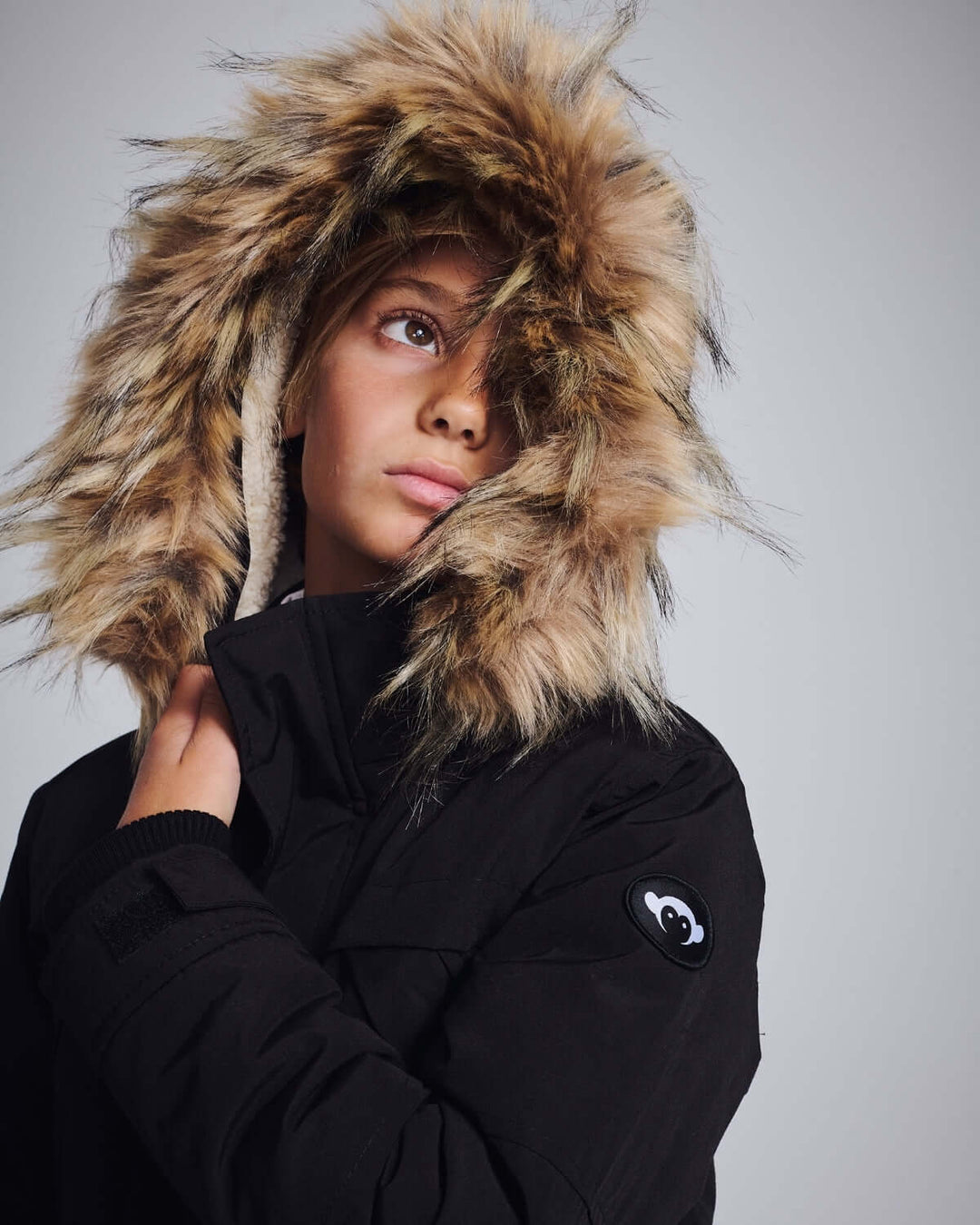 coat hidden zipper sherpa inside with fur hood - black