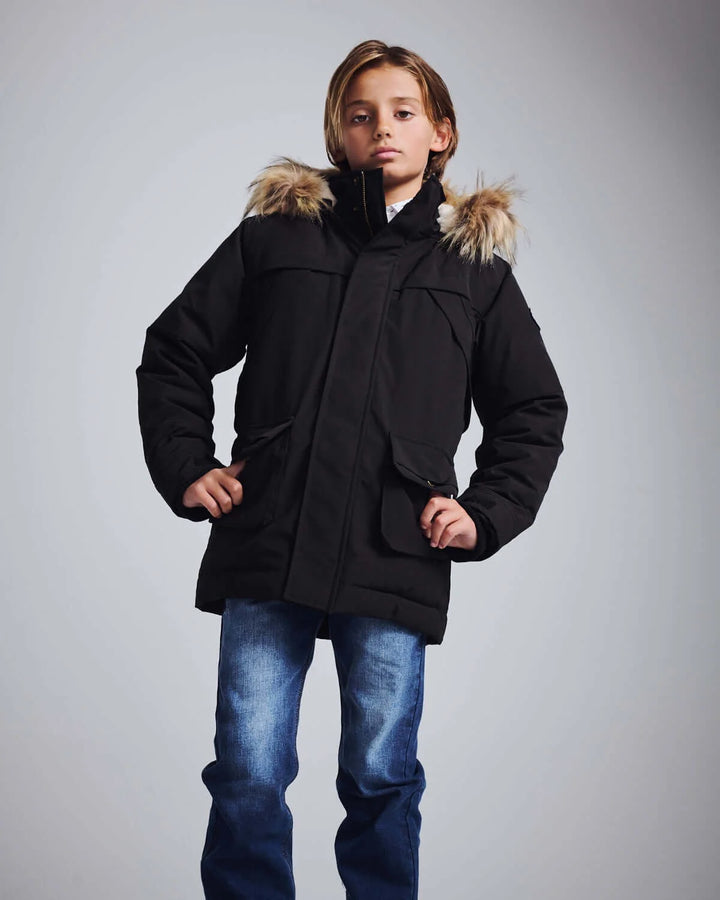 coat hidden zipper sherpa inside with fur hood - black