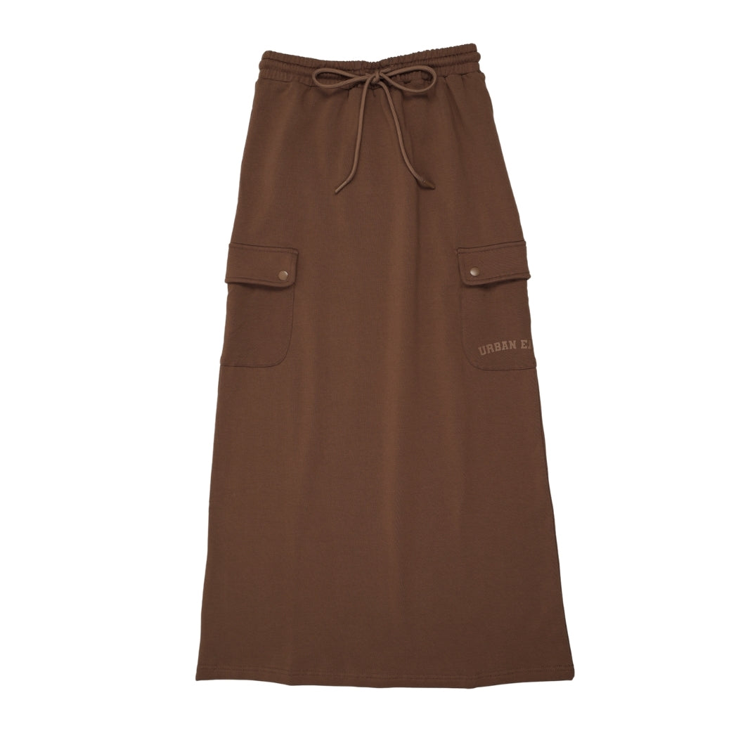 skirt drawstring logo sweat - brown