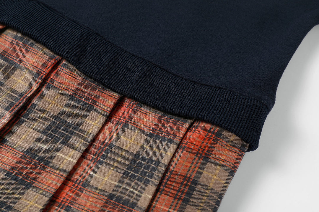 dress sweatshirt with plaid skirt - navy