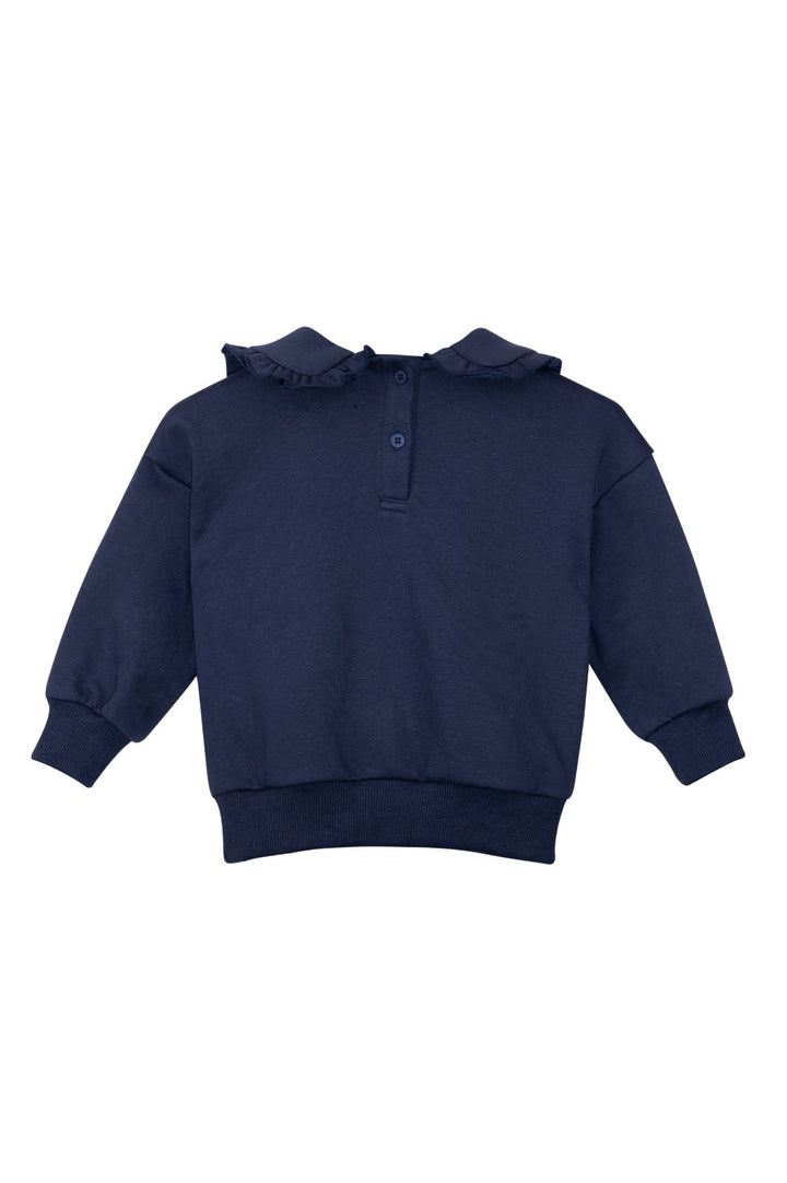 top l/s label sweatshirt with ruffled collar - navy