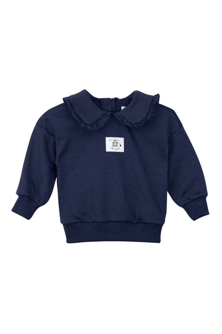 top l/s label sweatshirt with ruffled collar - navy