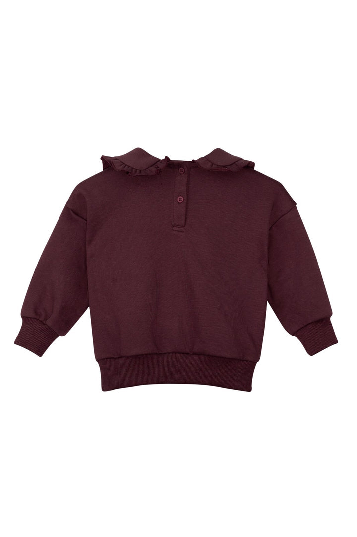 top l/s label sweatshirt with ruffled collar - plum
