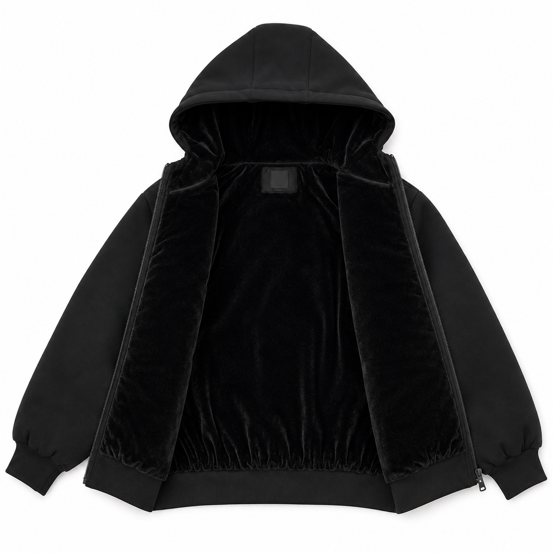 coat zip up drawstring hoodie - black