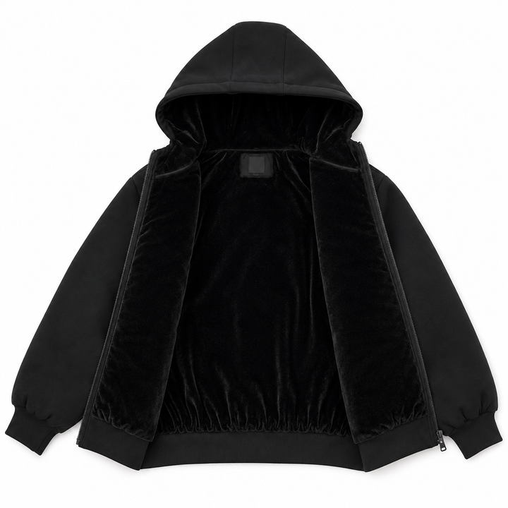 coat zip up drawstring hoodie - black