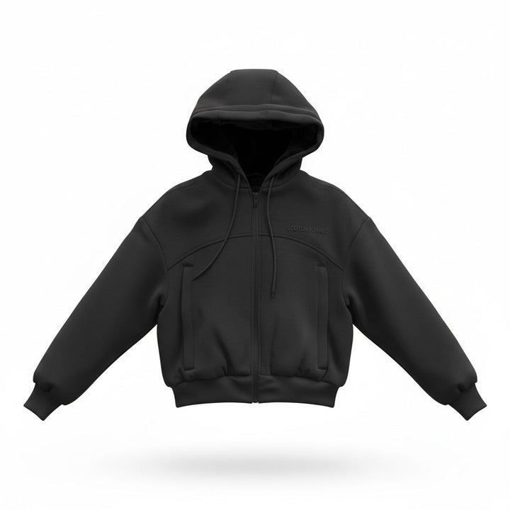 coat zip up drawstring hoodie - black