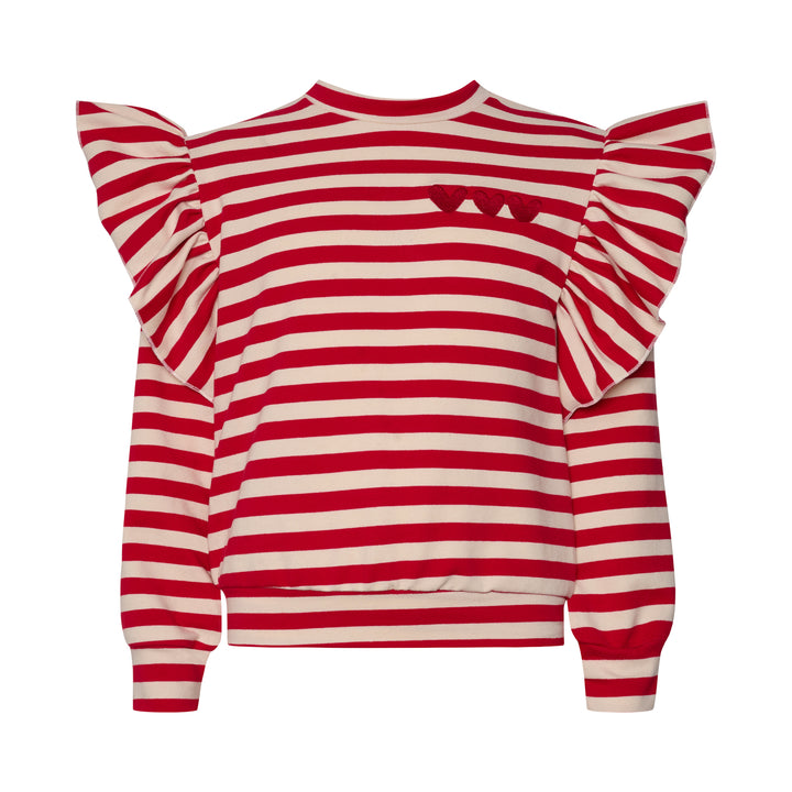 top l/s striped flutter sweatshirt - red stripe