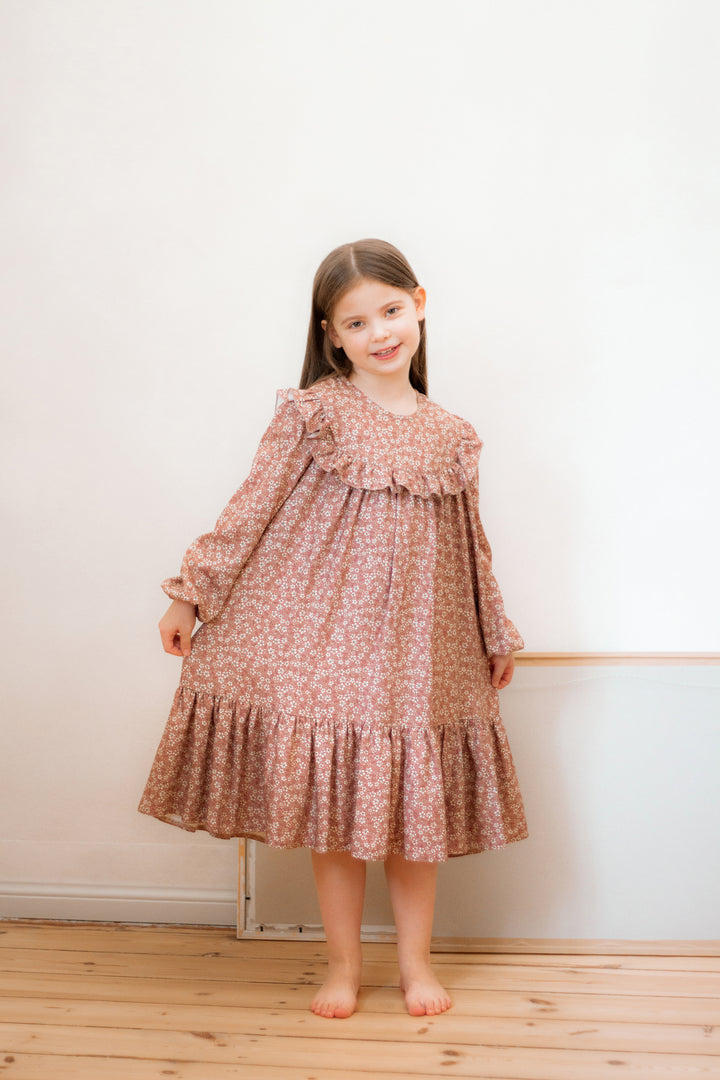 dress floral print flutter yoke - pink