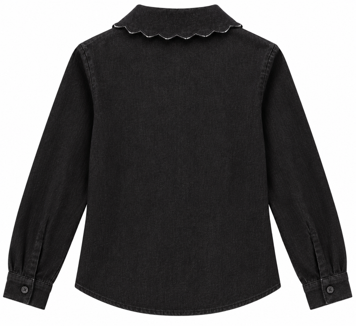 set outfit scalloped edge shirt with skirt - black denim