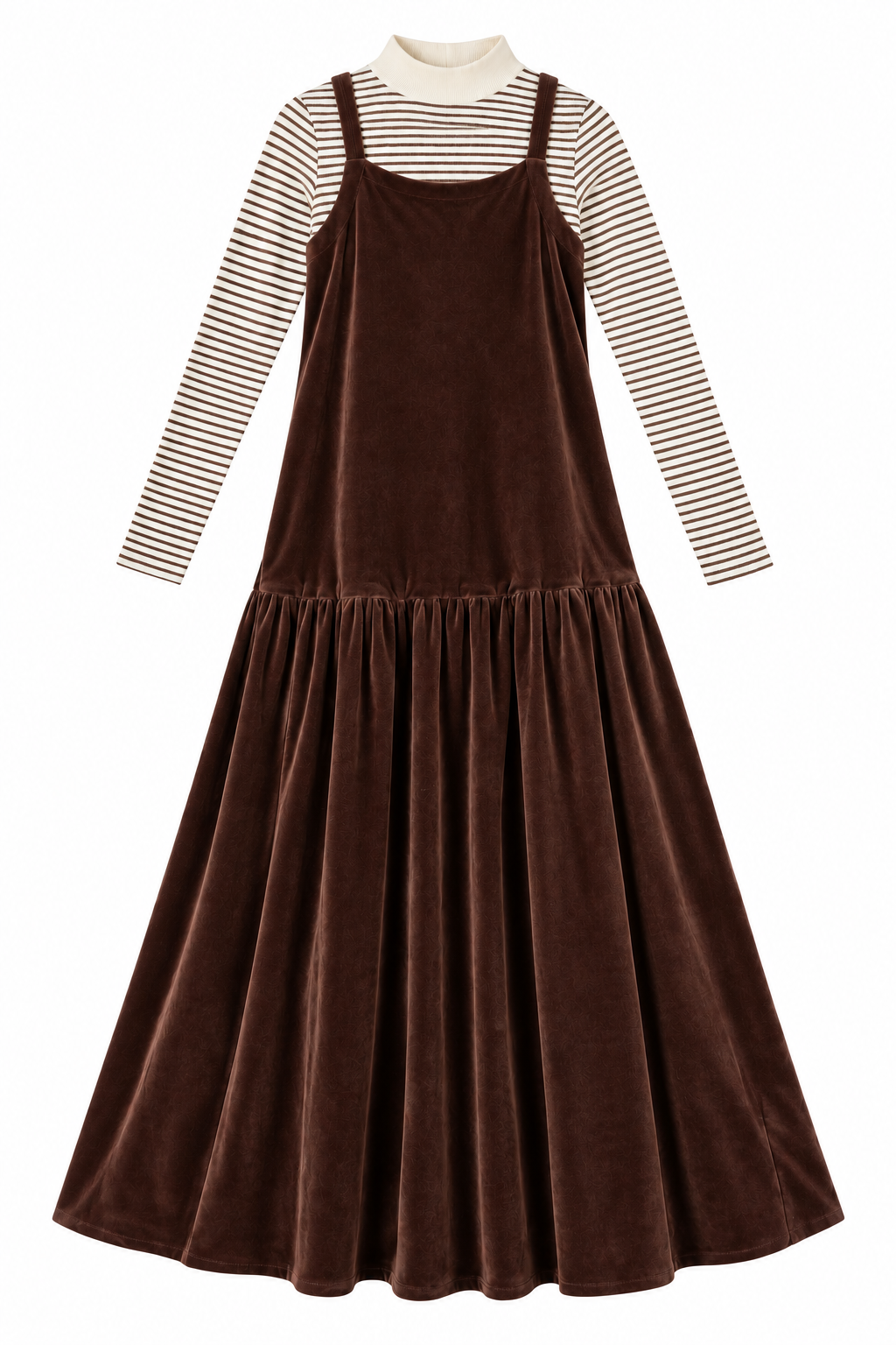 maxi dress velour jumper with turtle neck - chocolate