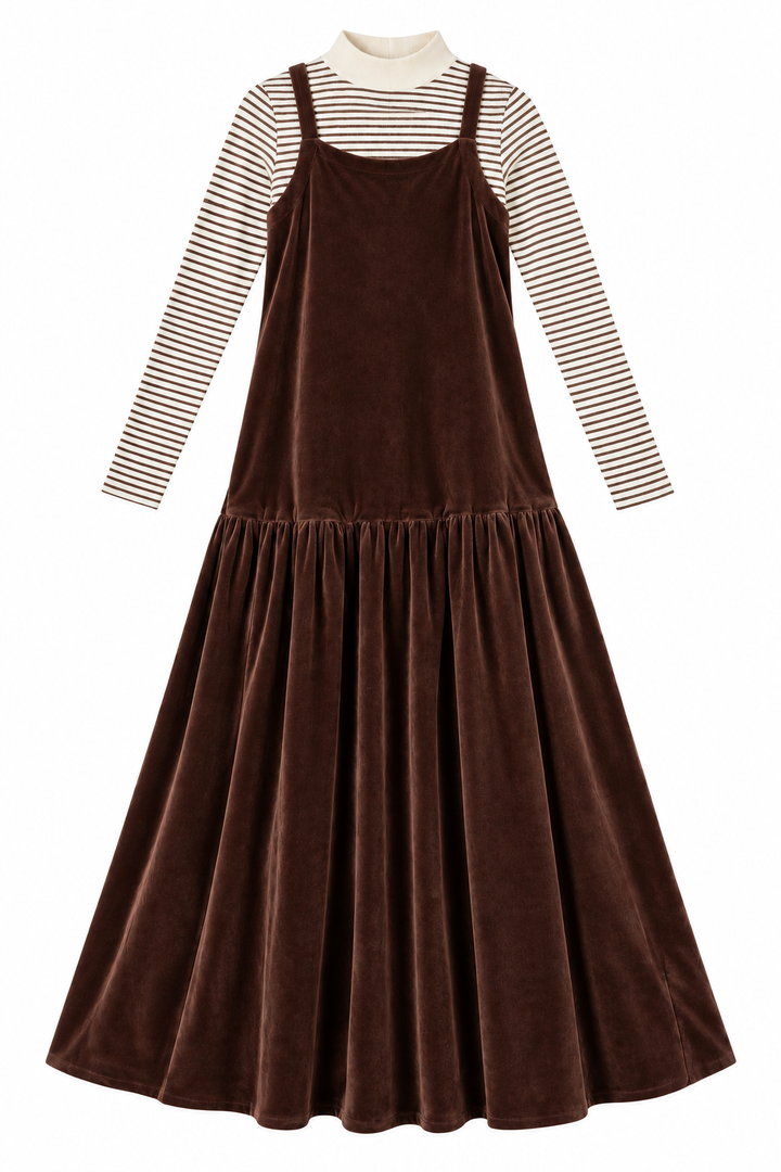 maxi dress velour jumper with turtle neck - chocolate