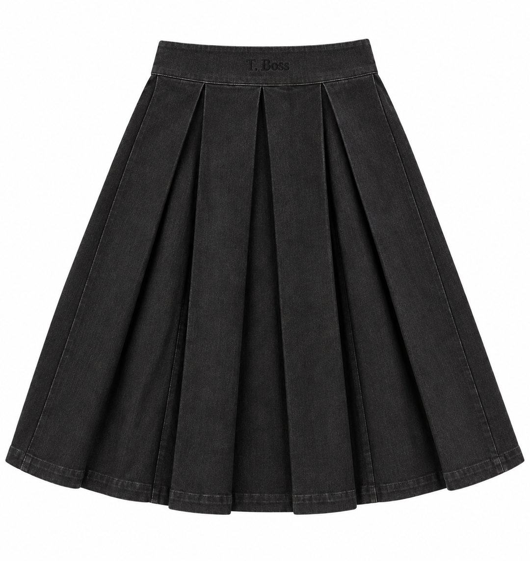 set outfit scalloped edge shirt with skirt - black denim