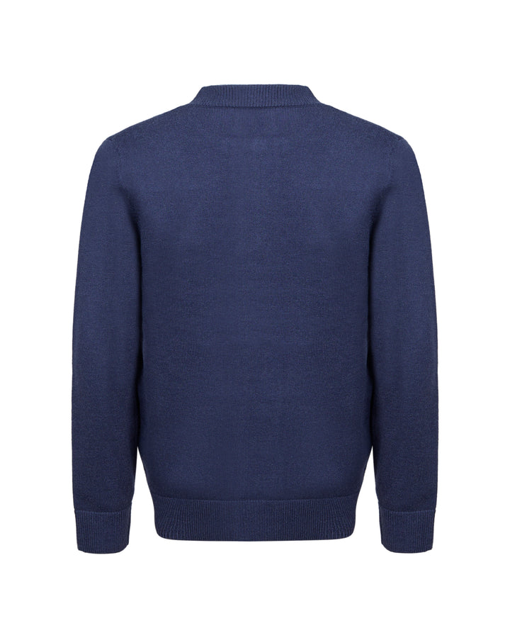 top l/s leather tassle knit cardigan - blue naval