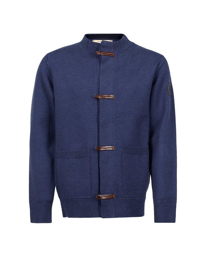 top l/s leather tassle knit cardigan - blue naval