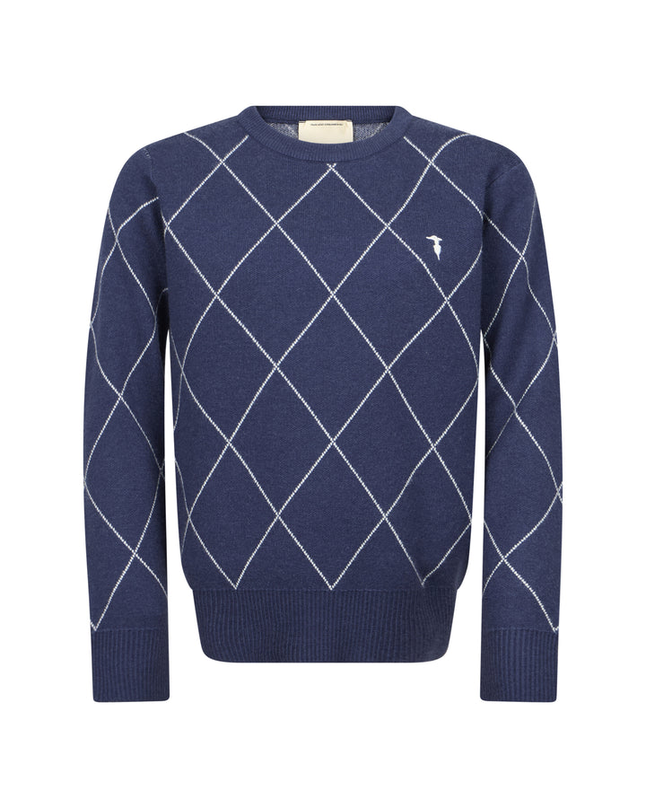 top l/s argyle outline sweater - blue naval