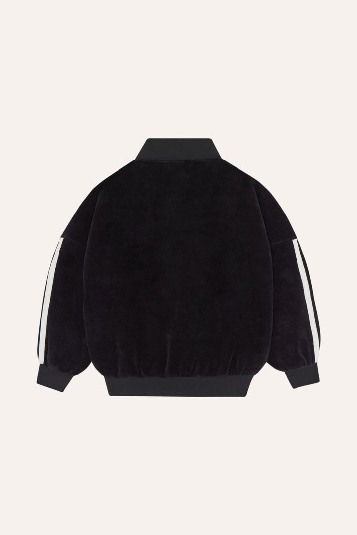 top l/s velour stripe half zip sweatshirt - black