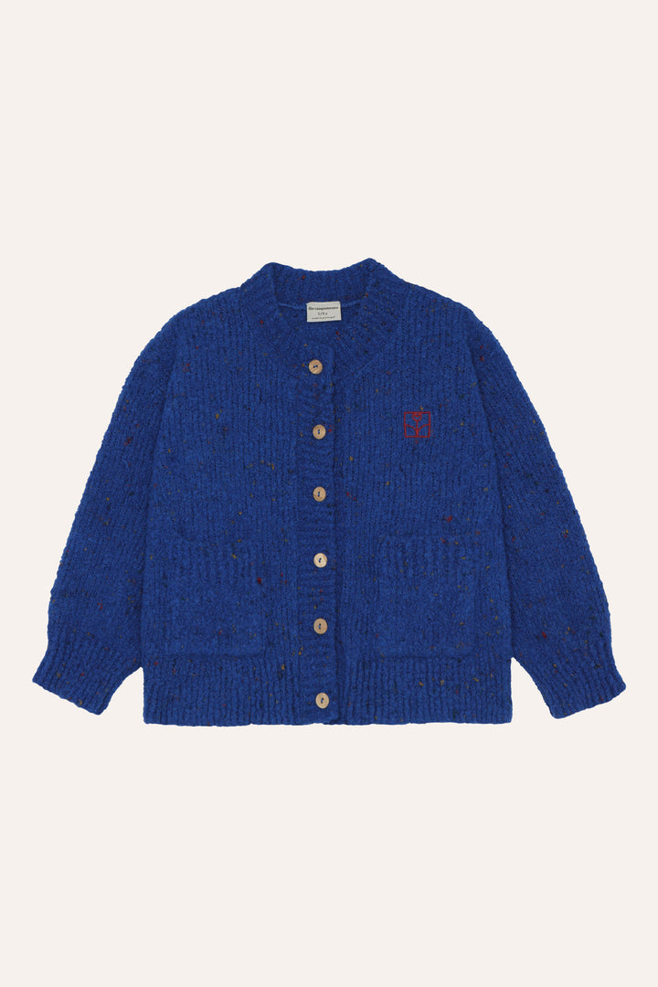 top l/s speckled cardigan with front pocket - blue