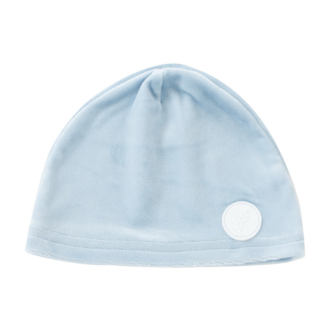 set footie velour rubber logo with bonnet and blanket - blue